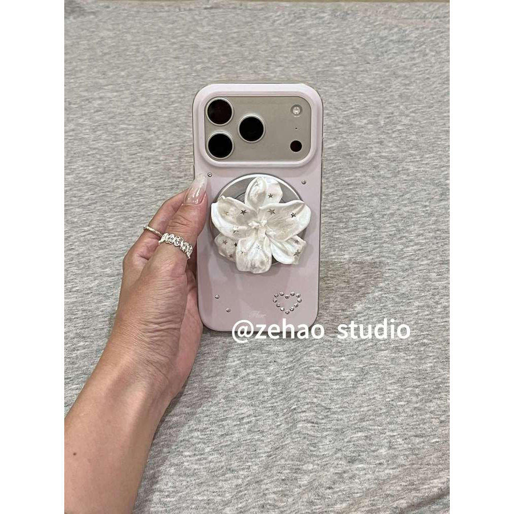 雨柠磁吸淡紫色点钻爱心适用于苹果17promax手机壳iphone16pro新款15小清新日韩ins高级感14防摔保护套