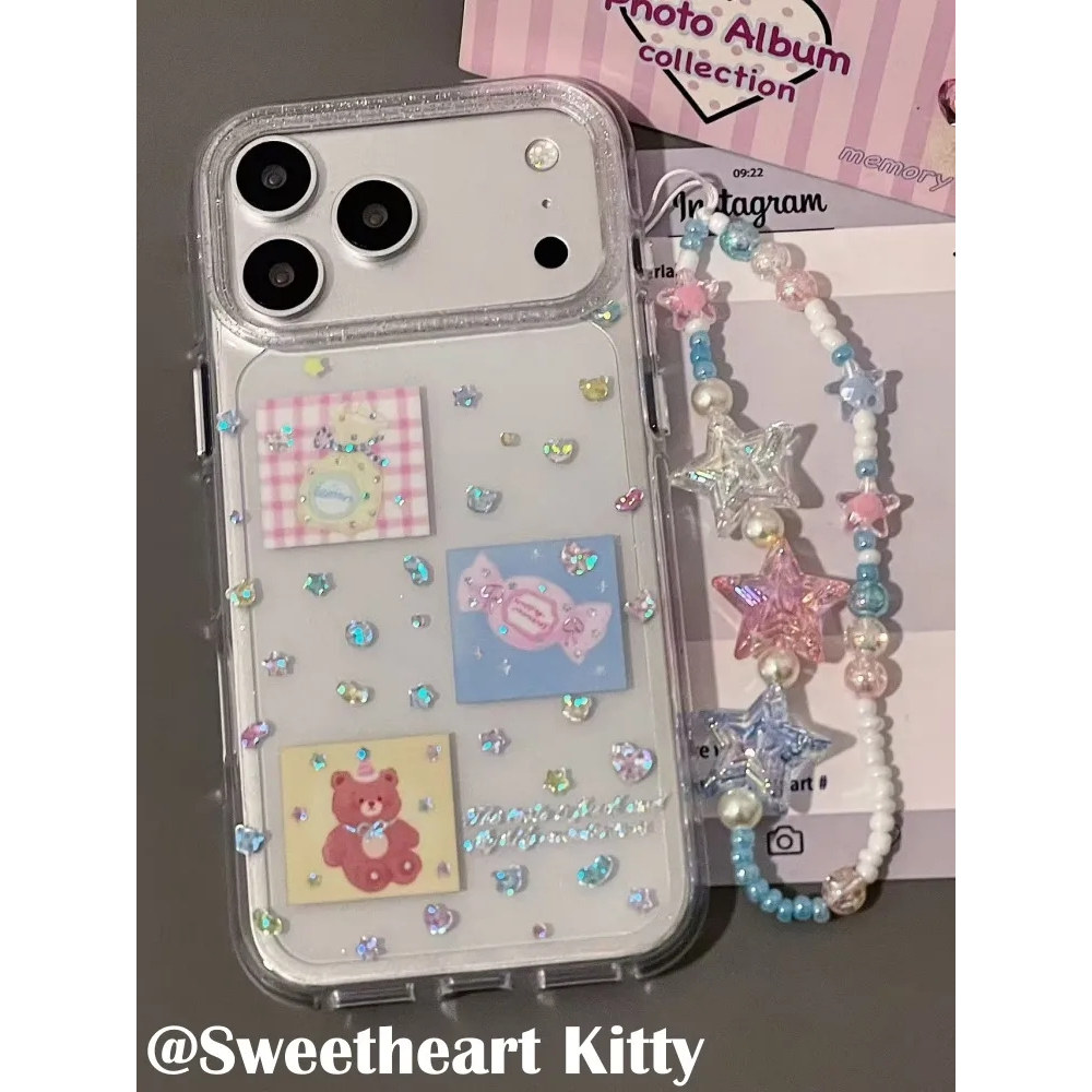 雨柠ins镭射彩钻小熊糖果适用iphone17promax新款苹果16手机壳15可爱日韩卡通个性创意14防摔保护套