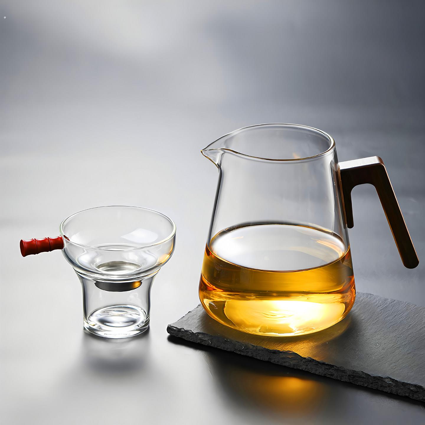 加厚木柄公道杯2025新款高档茶水分茶玻璃泡茶壶过滤泡茶玻璃器具