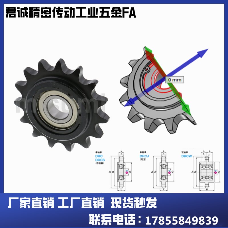 12A惰轮链轮 两边凸台涨紧轮带轴承DRC60-11齿13齿14齿 6分链条