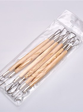 陶泥工具木头6支套装8寸细扁丝刀 美术陶泥工具泥塑工具绘画DIY