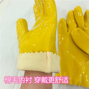 耐油耐酸碱涂胶工业橡胶防护劳保防水手套 棉毛浸塑手套