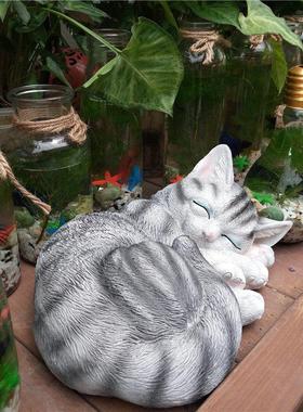 慵懒的猫咪 树脂花园造景装饰 园艺阳台庭院花架摆件多肉花盆搭配