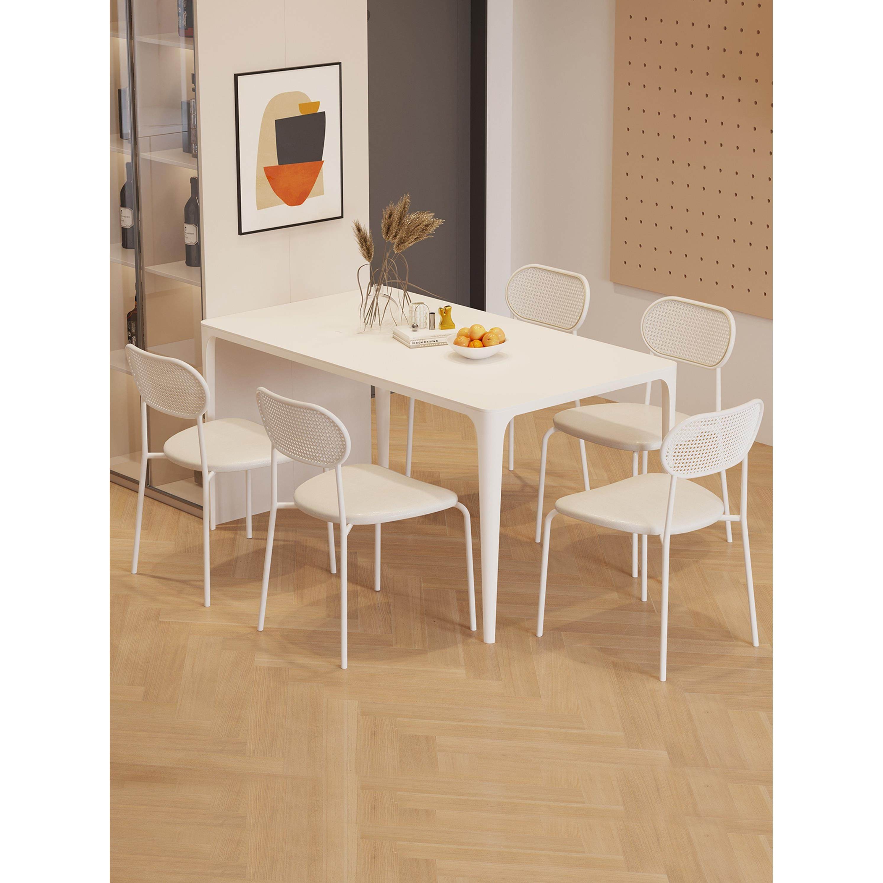 奶油风岩板餐桌现代简约小户型家用饭桌铝合金长方形餐桌椅子组合,住宅家具,岩板餐桌,淘宝优惠券,粉丝福利购,淘宝优惠卷