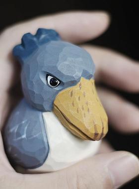 鹿妖商店 肥啾版鲸头鹳 木雕小鸟 礼物 网红 纯手工实木桌面摆件