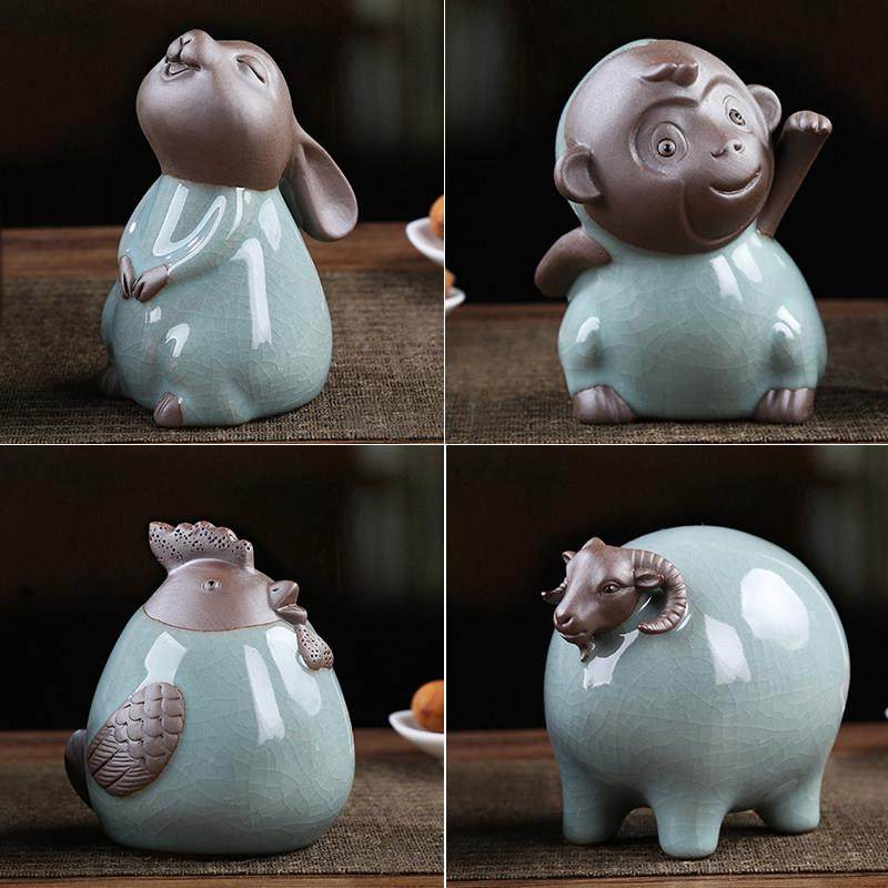 陶瓷十二生肖小鸡猪猴羊兔鼠牛蛇摆件可爱家居装饰大号茶宠工艺品