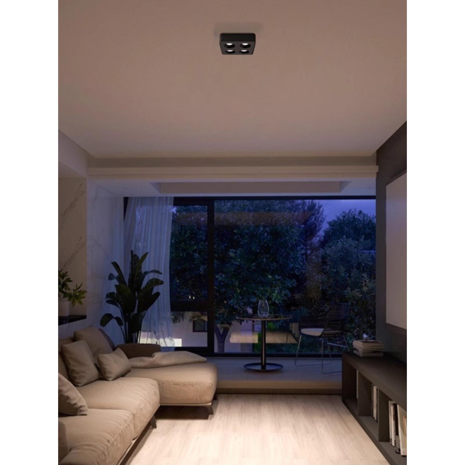 超薄表面贴装四头灯，智能调光配色无主客厅，防眩射灯，方形卧室