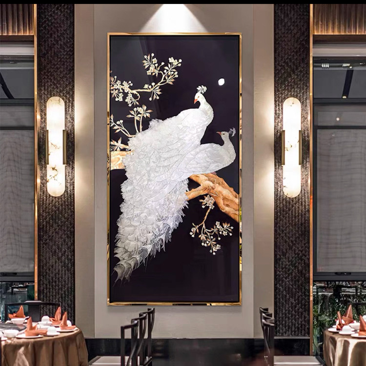 珐琅彩装饰画白孔雀大气客厅壁画