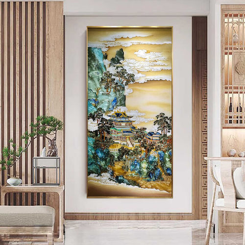 新中式手绘蓬莱仙阁珐琅彩画