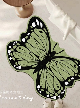 绿色蝴蝶地垫卫生间门口地毯吸水垫子厕所防滑浴室家用浴缸脚垫子