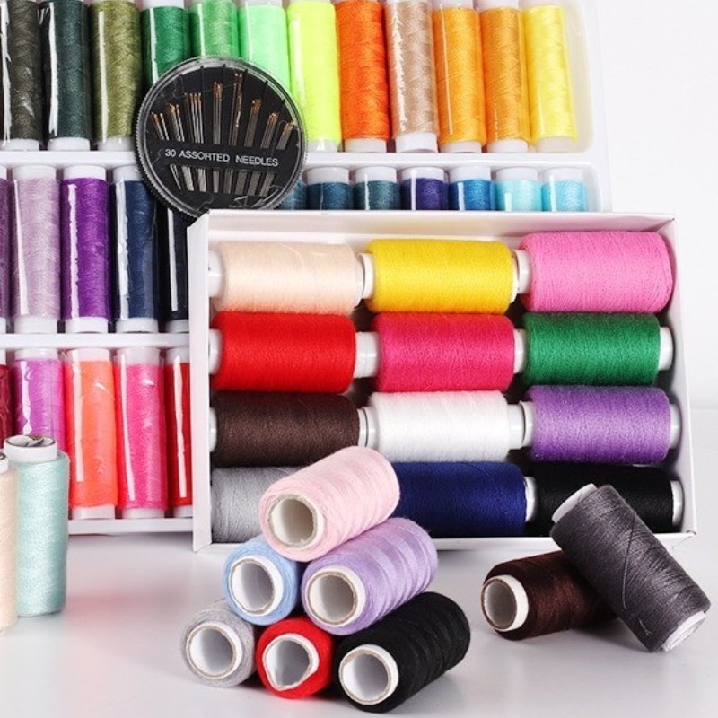家用手缝彩色多色缝纫机小卷缝衣针线手工针和线套装缝补黑色红蓝
