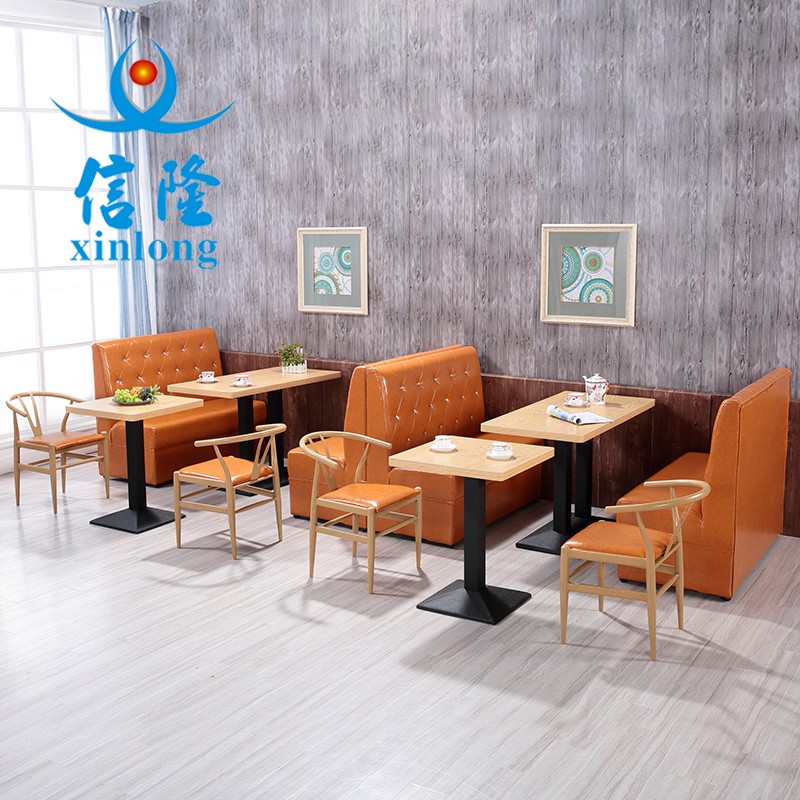 铁艺仿实木椅简约咖啡西餐厅奶茶甜品小吃店双人卡座沙发桌椅组合