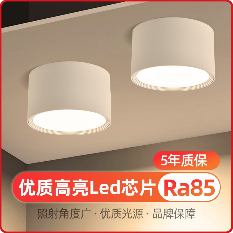 明装白色筒灯圆形led小吸顶灯吊顶灯过道灯入户走廊玄关天花射灯