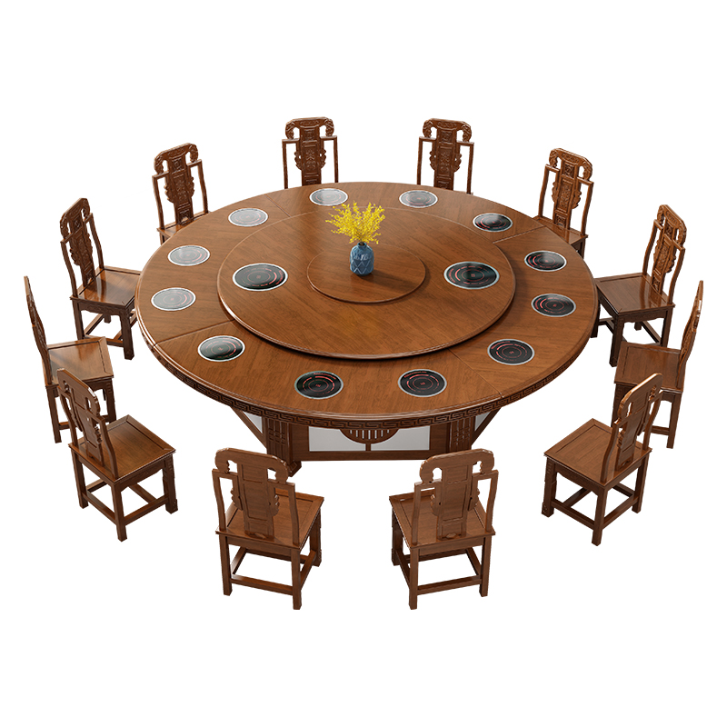 酒店电动实木餐桌火锅桌餐厅10人12人大圆桌商用饭店一人一锅桌子