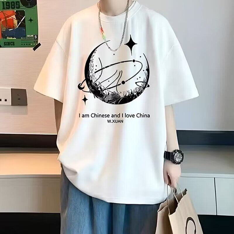 t恤衫2026夏季新款潮牌运动男式宽松大码圆领印花网红款短袖T恤