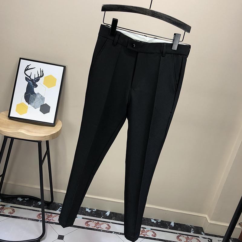 小西裤男韩版潮流休闲百搭商务高档白色西裤修身腰带西装裤九分裤