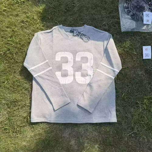 2026新款男女同款马蹄印花长袖T恤圆领宽松休闲33号数字撞色上衣