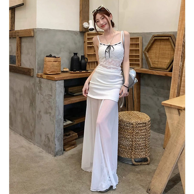白色网纱拼接半身裙女装夏季高腰包臀裙子设计感小众半裙气质长裙