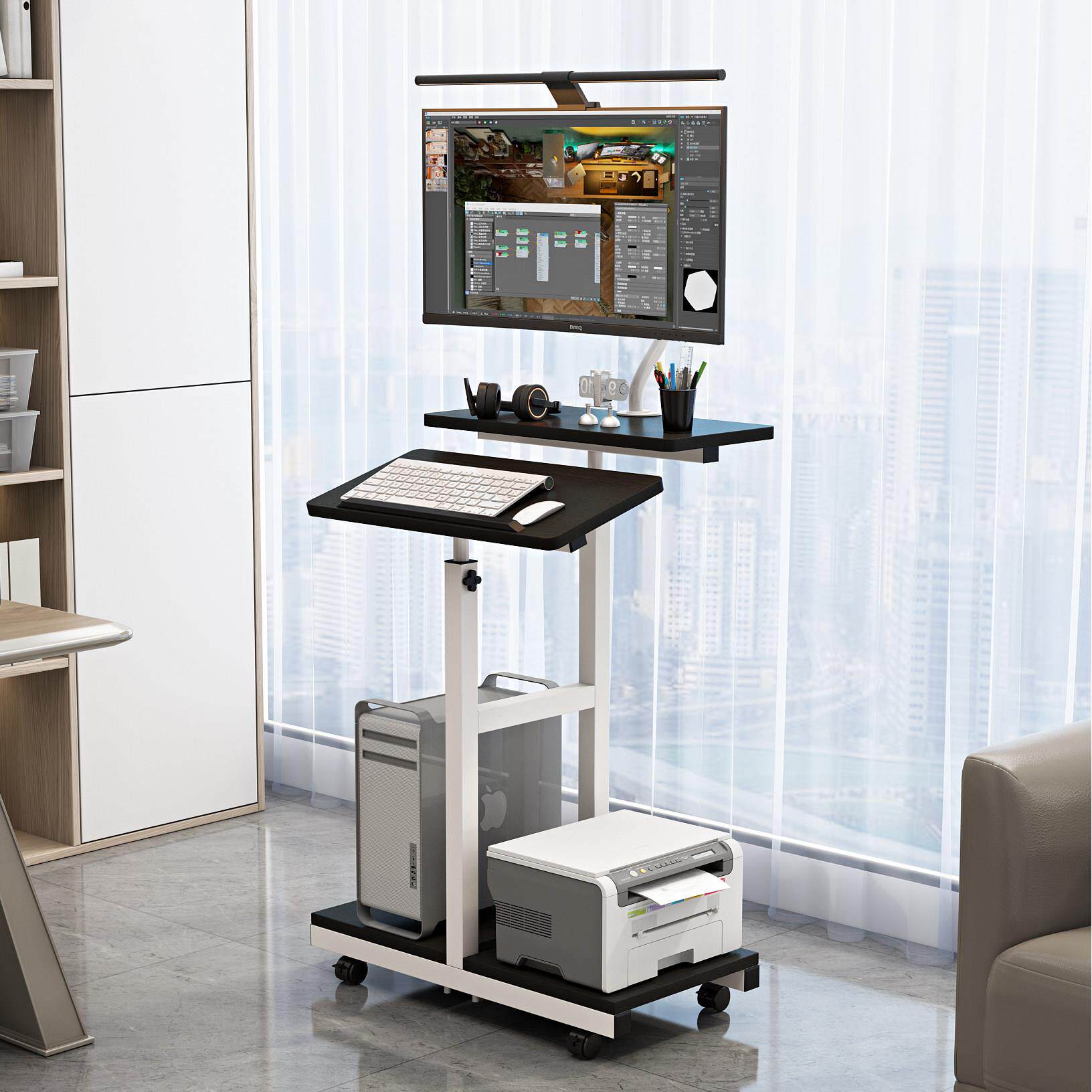 站立式电脑升降桌家用可折叠 移动调节车间台式笔电工作台