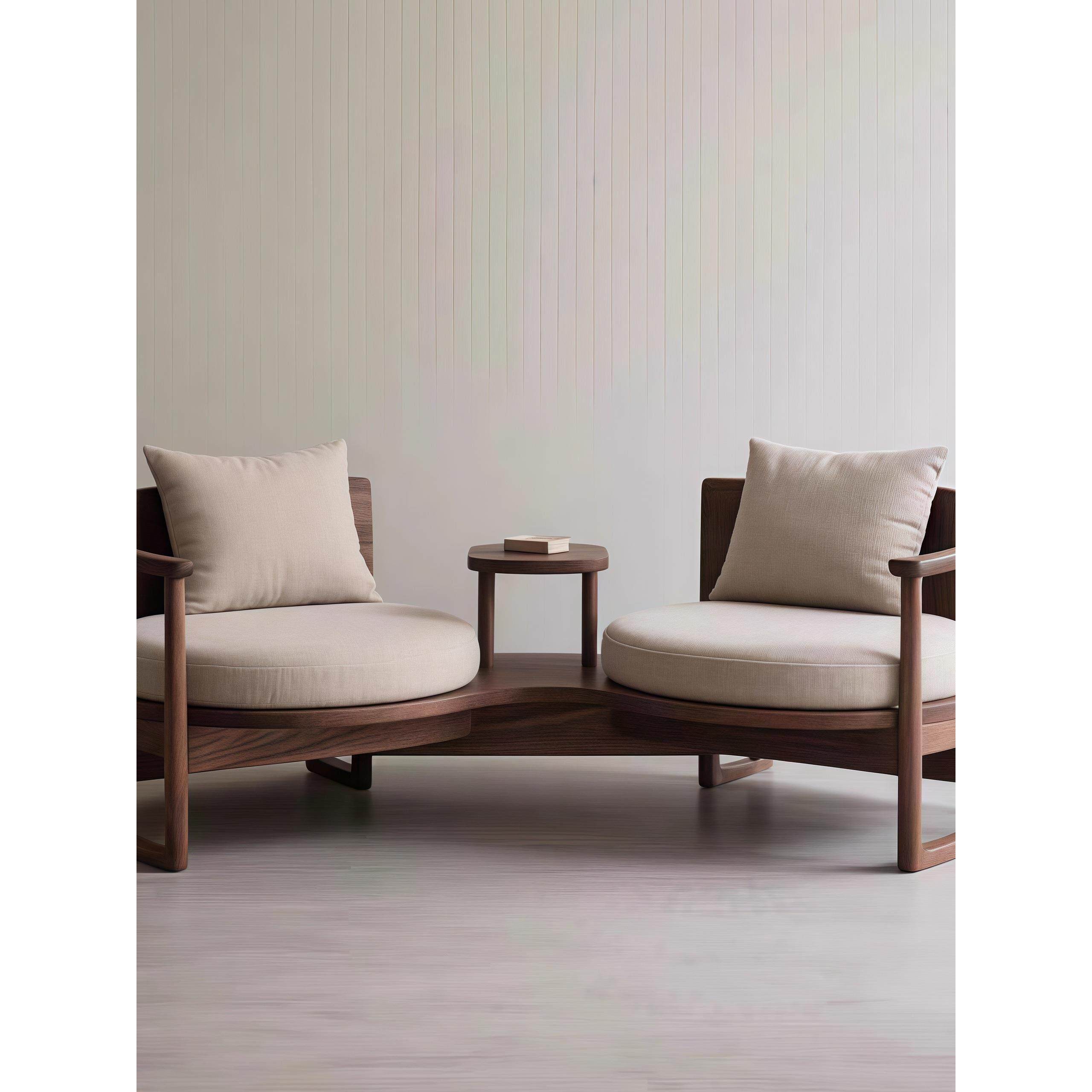 新中式黑胡桃木双人沙发椅宋式禅意别墅小户型高端中古风实木家具