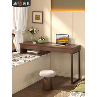 翻盖式飘窗梳妆台半搭化妆桌卧室中古风书桌收纳柜一体定制7H23