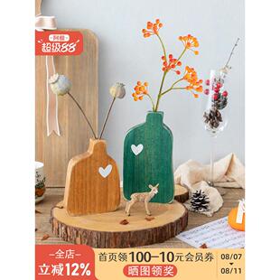 阿楹 情绪稳定木质小花瓶可爱绿植摆件艺术高级小众覆古法式装饰