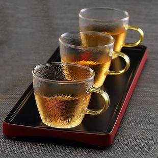 锤纹玻璃小茶杯耐热品茗杯带把主人杯茶碗家用功夫茶具 孟瀚日式
