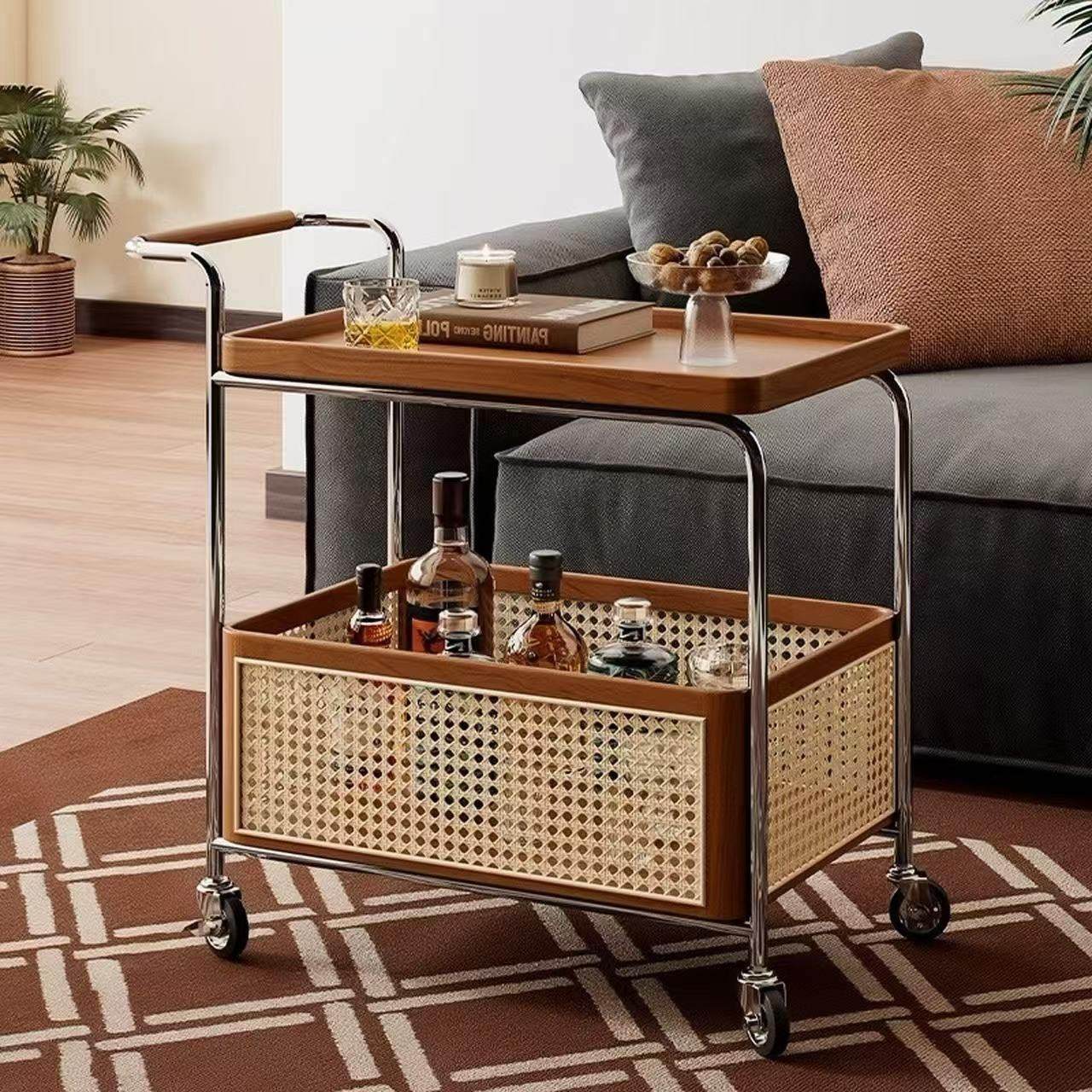 中古小推车实木可移动边几小茶几客厅置物架藤编简约小餐车,住宅家具,移动边几/推车,淘宝优惠券,粉丝福利购,淘宝优惠卷