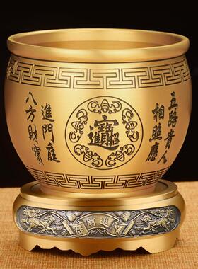 纯黄铜小招财缸百福缸黄铜米缸聚财办公室装饰桌摆件工艺品铜底座