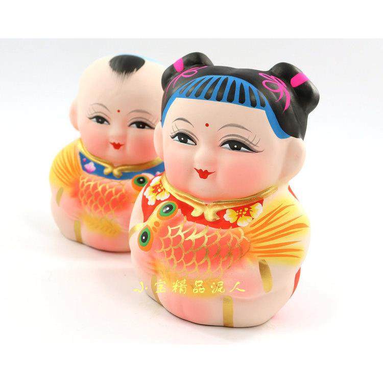 惠山泥人无锡特产泥娃娃金鱼阿福外事海外礼品中式民间纯工艺品