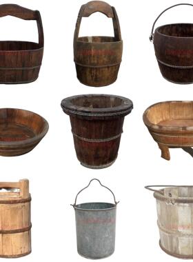 民俗老物件复古旧水桶老木桶木盆老旧农具农家院装饰摆件怀旧收藏