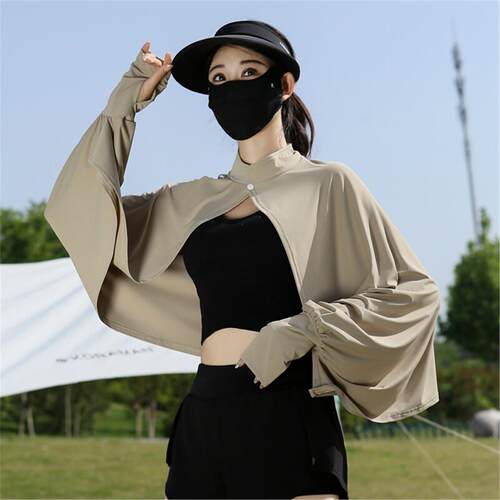 防晒披肩女夏季骑车开车防紫外线罩衫斗篷透气宽松长袖冰丝薄外套