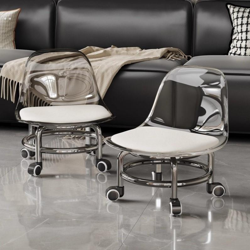 亚克力万向轮小凳子软座滑轮矮凳静音儿童移动椅子家用沙发凳圆凳