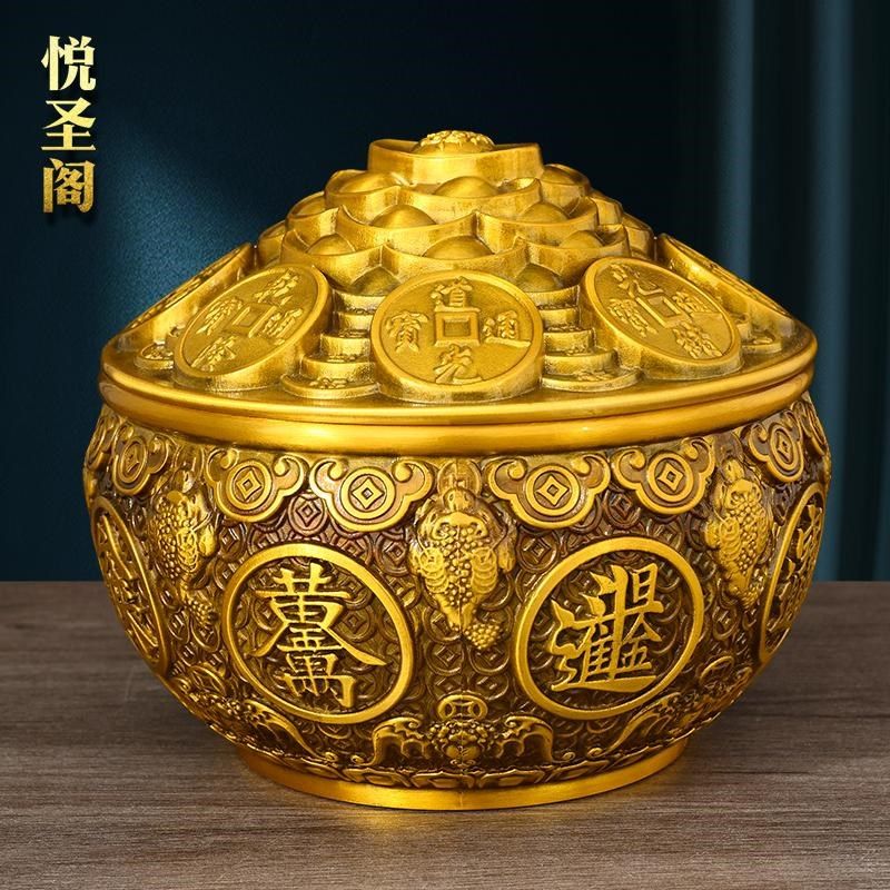 纯黄铜聚宝盆金蟾带盖客厅店铺装饰品存钱罐业送礼黄铜米缸,家居饰品,装饰摆件,淘宝优惠券,粉丝福利购,淘宝优惠卷