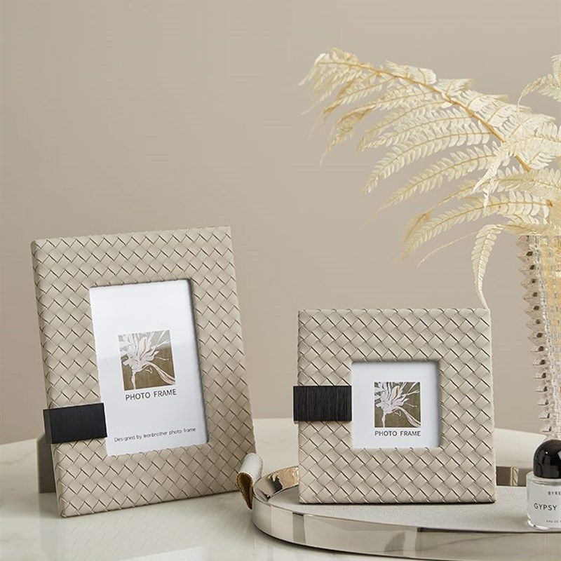 现代高档编织皮质相框摆台样板间卧室床头柜客厅边几创意,家居饰品,家饰软装搭配套装,淘宝优惠券,粉丝福利购,淘宝优惠卷