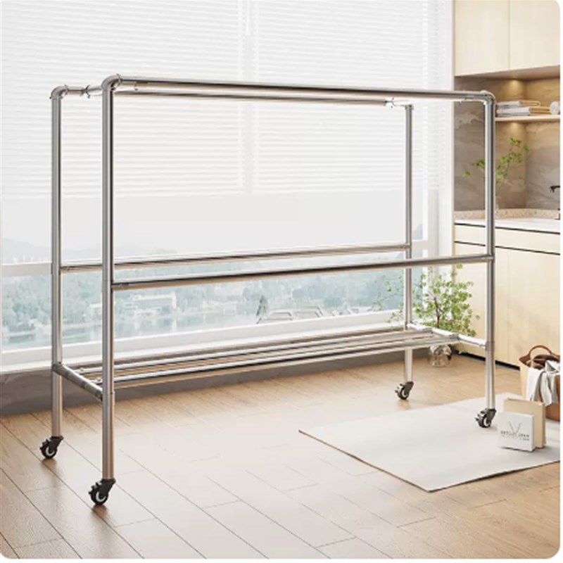 钢管晾衣架落地加粗家用阳台卧室挂衣架镀锌管杆加厚晒衣架子新