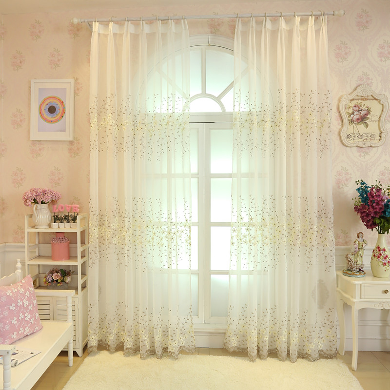 欧式田园粉色公遮光窗帘成品白色纱帘刺绣花韩式窗纱卧室落地窗