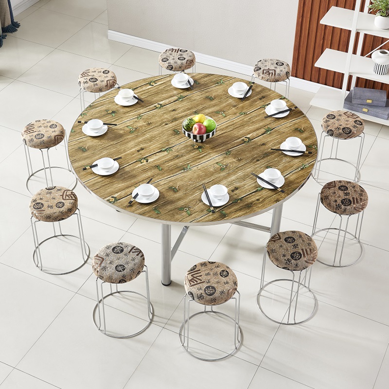 新款加厚圆桌家用餐桌饭店食堂带转盘杉木圆形折叠桌人