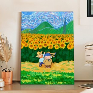 梵高 饰画 田野基础diy数字油画手绘油彩画丙烯填充治愈减压装