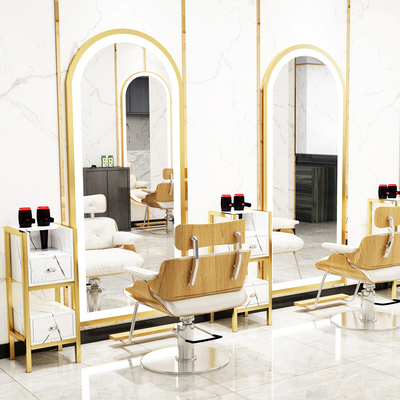 美发店镜子发廊美发挂墙镜理发店镜台柜子一体带灯落地镜剪发