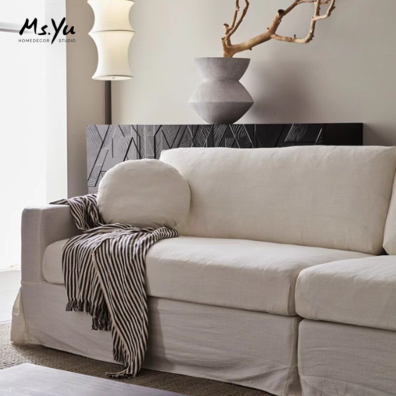 喻小姐新款棉麻沙发侘寂风定制豆腐块大象沙发巾沙发防尘罩