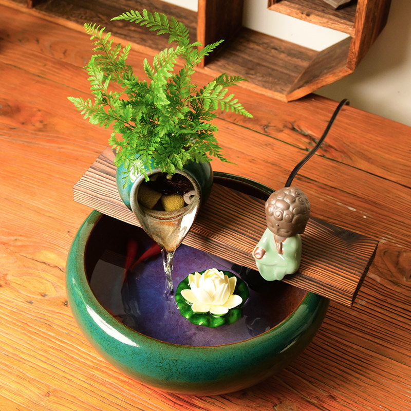 陶瓷古法养鱼循环流水陶罐过生态鱼缸喷泉客厅桌面造景装饰,家居饰品,流水摆件,淘宝优惠券,粉丝福利购,淘宝优惠卷