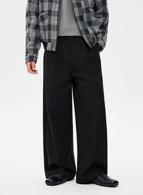 233UNIT美式极简风黑色阔腿休闲裤男宽松百搭垂感廓形直筒长裤潮