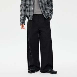 潮 男宽松百搭垂感廓形直筒长裤 233UNIT美式 极简风黑色阔腿休闲裤