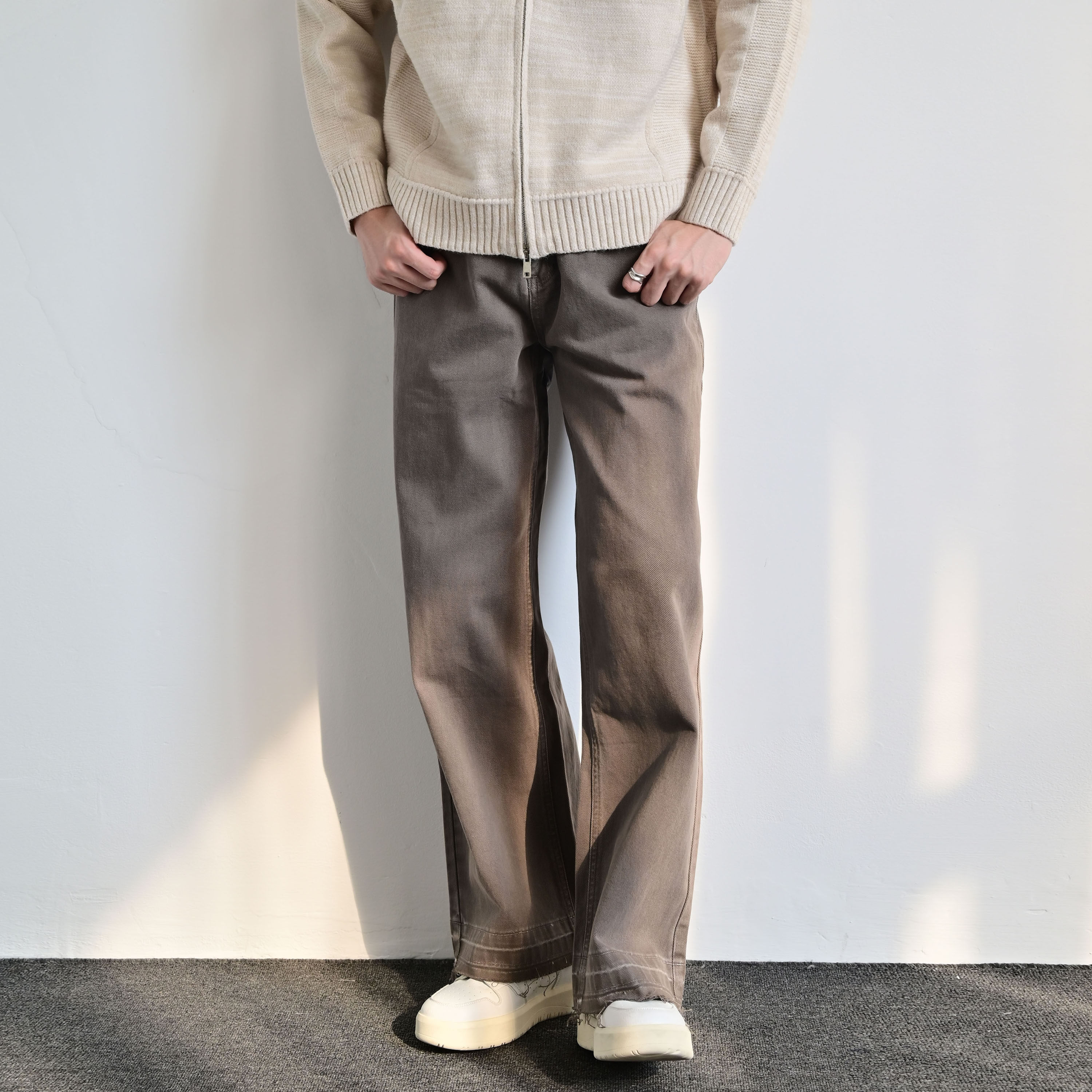 233UNIT美式复古水洗毛边直筒裤