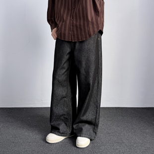 垂感裤 宽松休闲长裤 子潮 男春季 233UNIT复古风宽松阔腿黑色牛仔裤