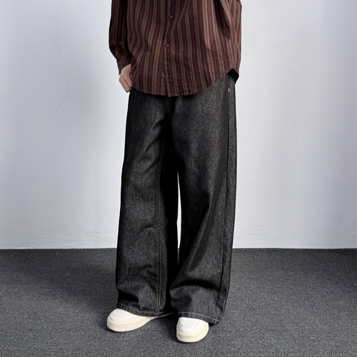 春季复古宽松阔腿男士牛仔裤