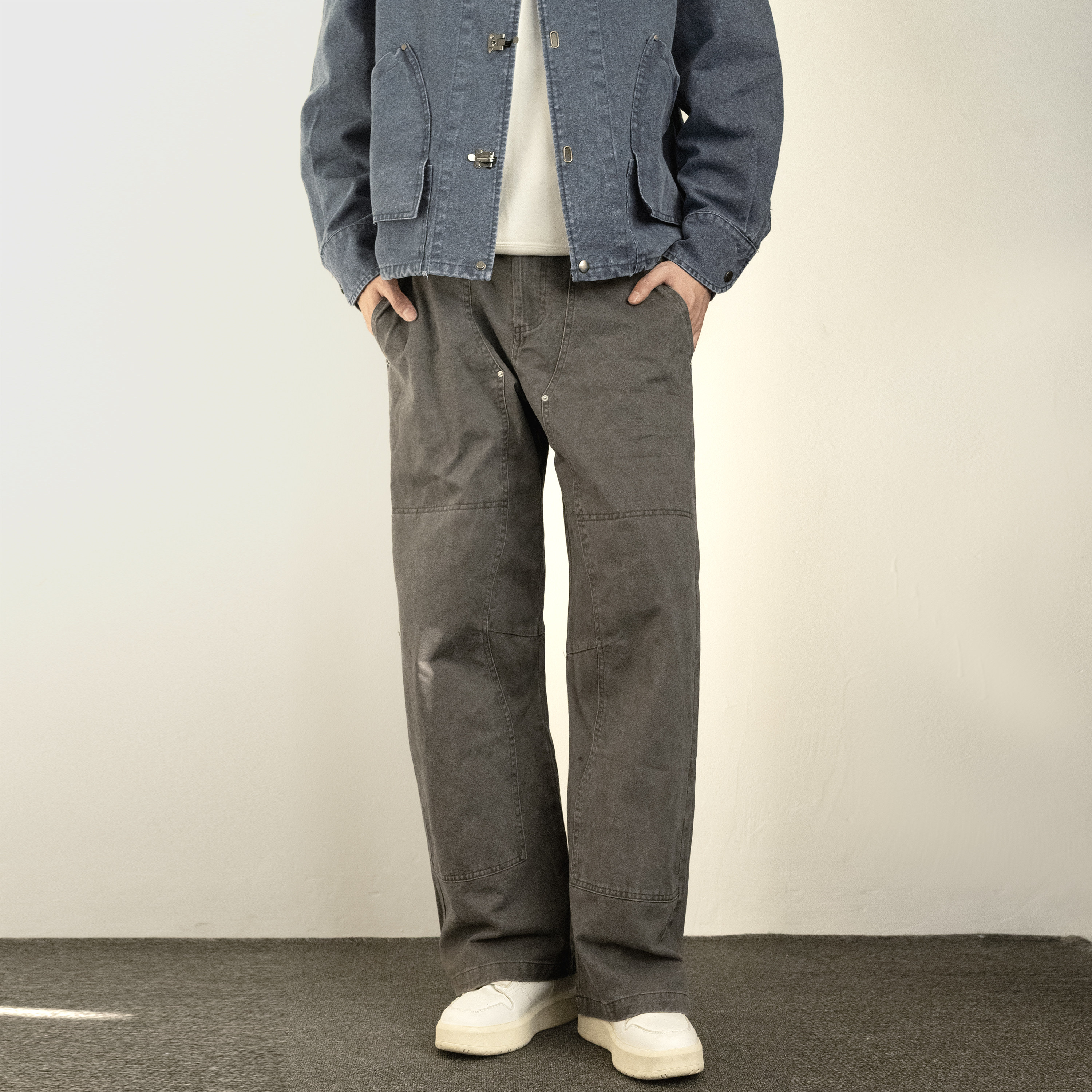 233UNIT美式复古水洗工装风阔腿直筒裤男宽松休闲裤拼接感长裤潮,男装,休闲裤,淘宝优惠券,粉丝福利购,淘宝优惠卷