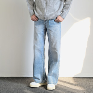宽松休闲百搭直筒长裤 男秋季 潮 复古水洗冰川蓝牛仔裤 233UNIT美式