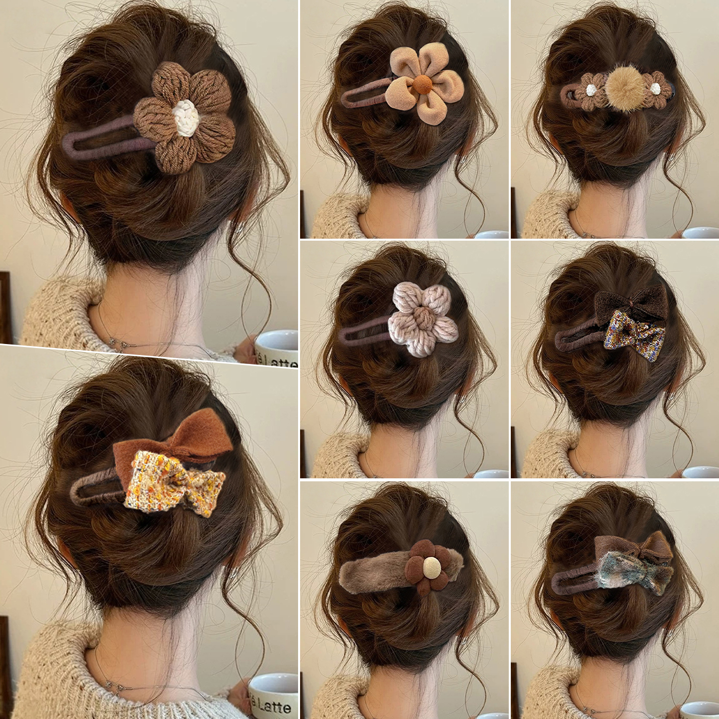秋冬毛绒花朵鸭嘴夹大号发夹女后脑勺高级感抓夹一字发卡夹子发饰